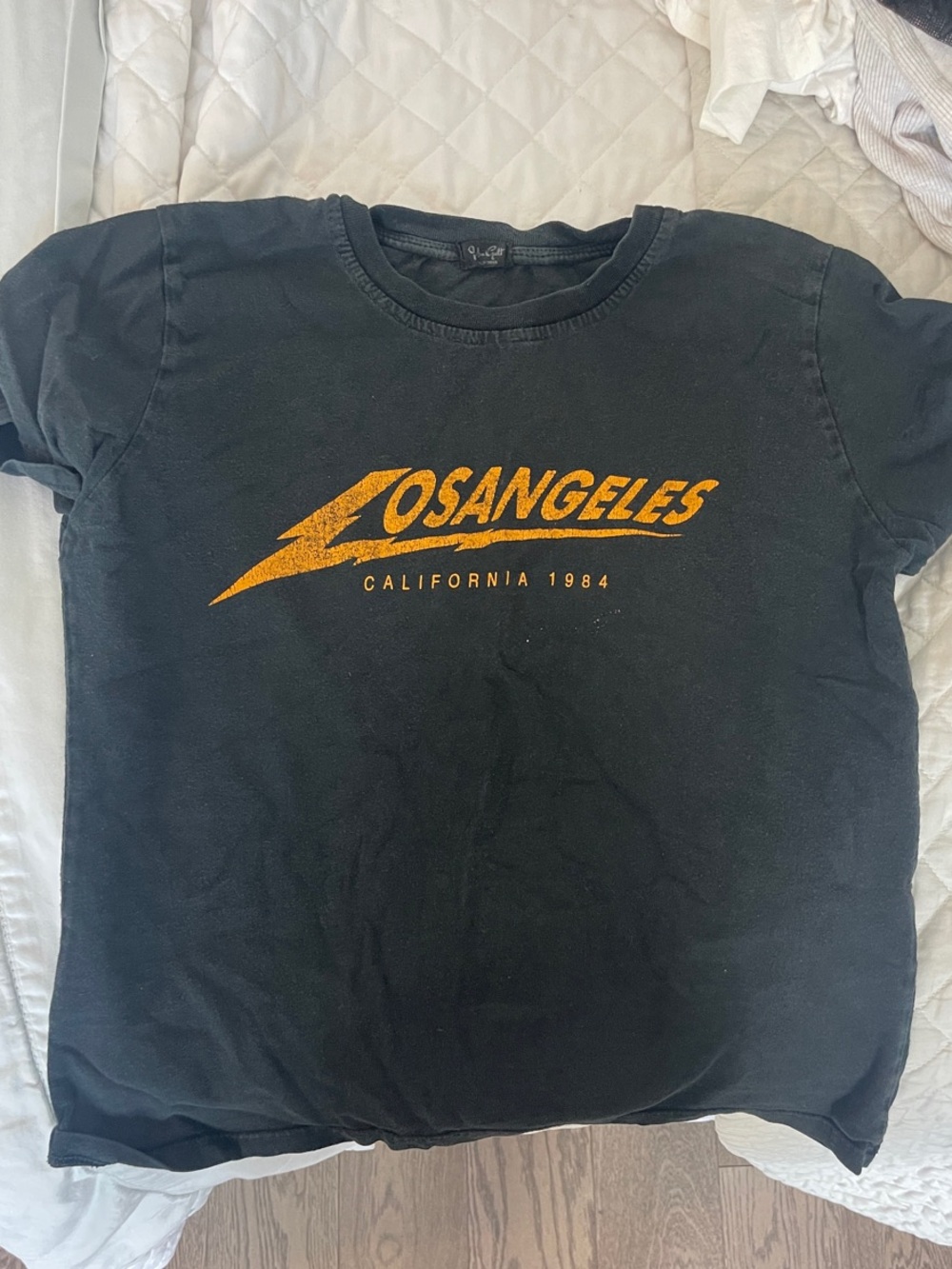 Brandy Melville Black Tee with Gold Los Angeles Graphic